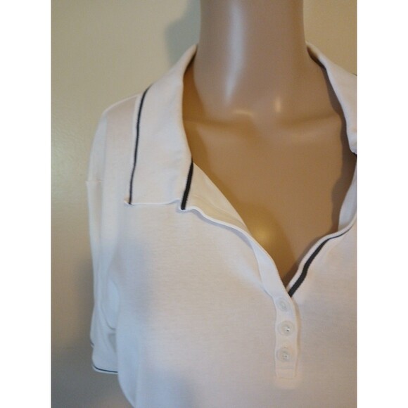 Jones New York Signature Women 2x White Polo/ Navy Trim Short Sleeve Cotton Top - Picture 9 of 14